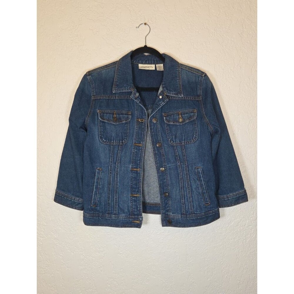 Chadwick’s Denim Jacket Women’s Size 12 Blue Jean 100% Cotton Trucker Y2K 90s